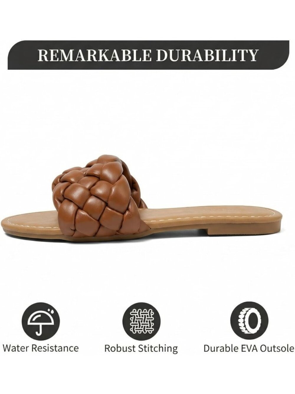 Women's Brown Summer Comfort Open-Toe Slip-On Lightweight Beach Flats Sandals - Picture 4 of 7